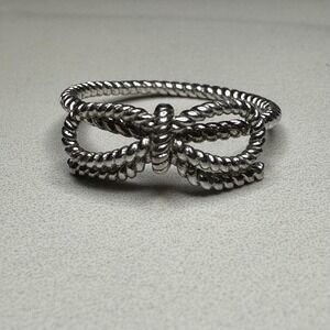 Sterling Silver 925 Rope Bow Ring Size 7.25 Elegant Fine‎ Jewelry